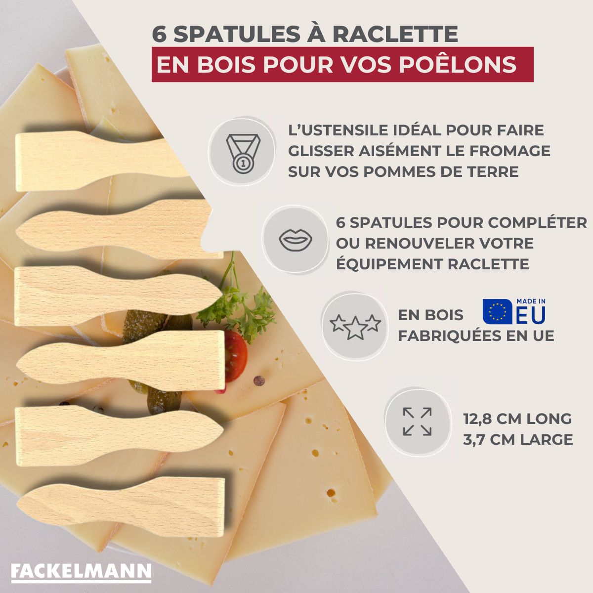 Lot de 6 spatules à raclette en bois 13 cm  Wood Edition Fackelmann - Mathon - 3