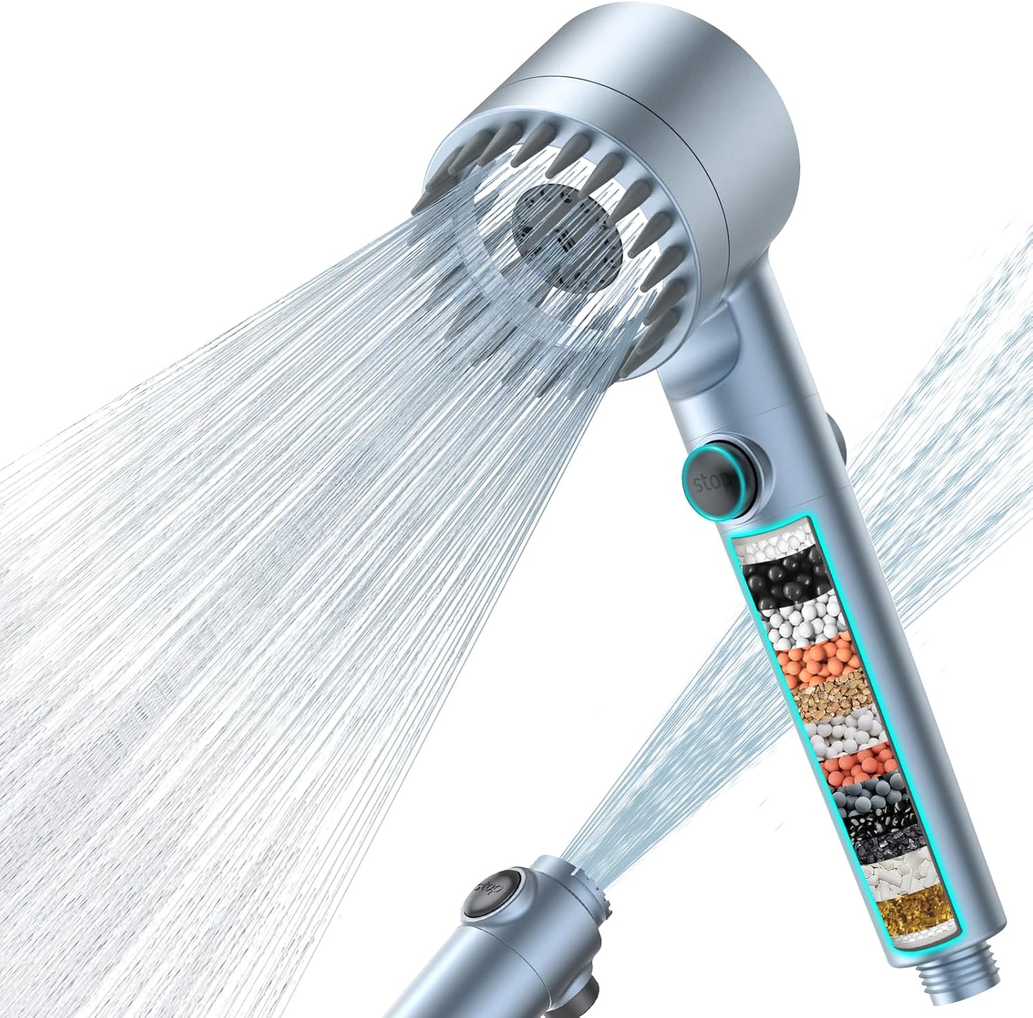 Pommeau de douche bleu haute pression 4 modes Vendos85 - Mathon