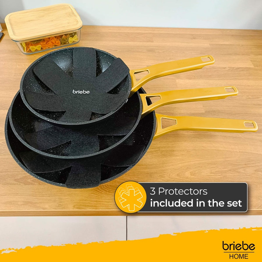 Set 3 Poêles à Frire Antiadhésives à Induction 20-24-28cm, Aluminium Forgé  Noir Gold Titanium - Mathon - 5