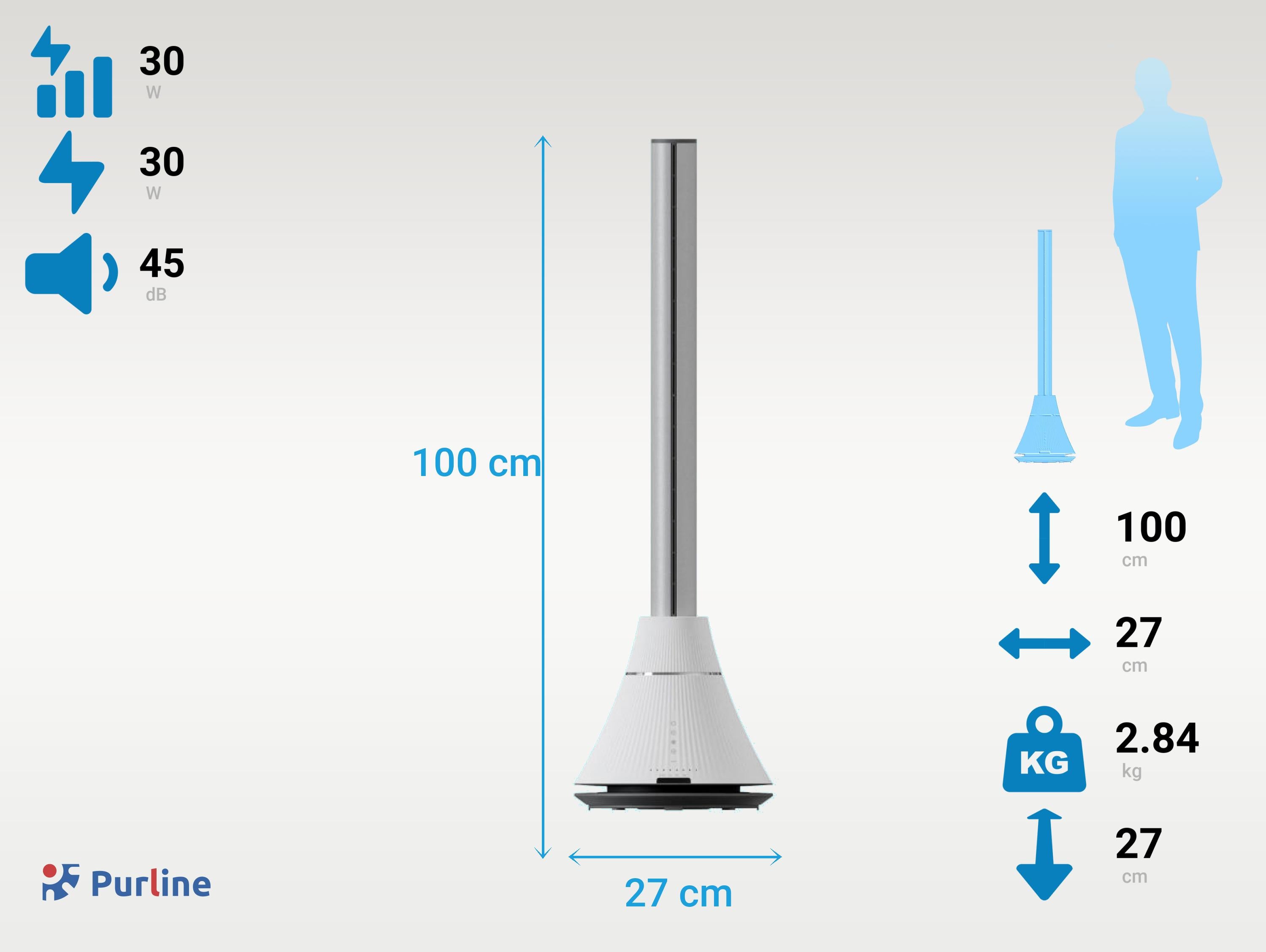 Ventilateur tour 100 ultra-silencieux avec 8 vitesses Purline - Mathon - 4