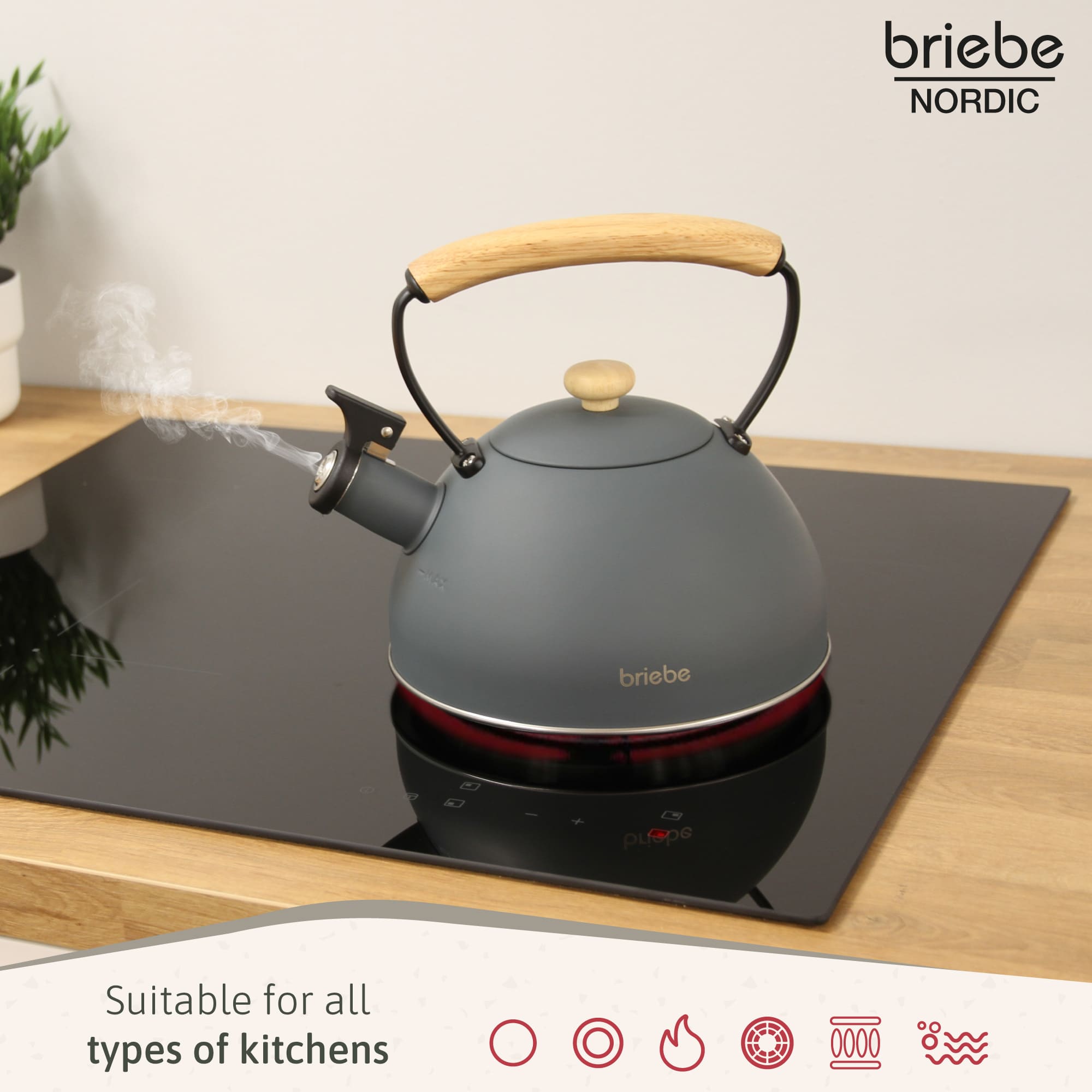 Nordic Ensemble Grille Pain 2 Fentes Larges, Bouilloire Sifflante Induction 2,3L 870 Gris SKT1177GRY - Mathon - 8