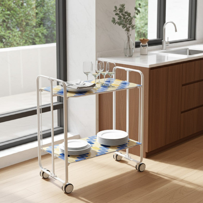 Desserte pliante 2 niveaux avec roulettes – structure blanche, bauhaus Don Hierro - Mathon - 2