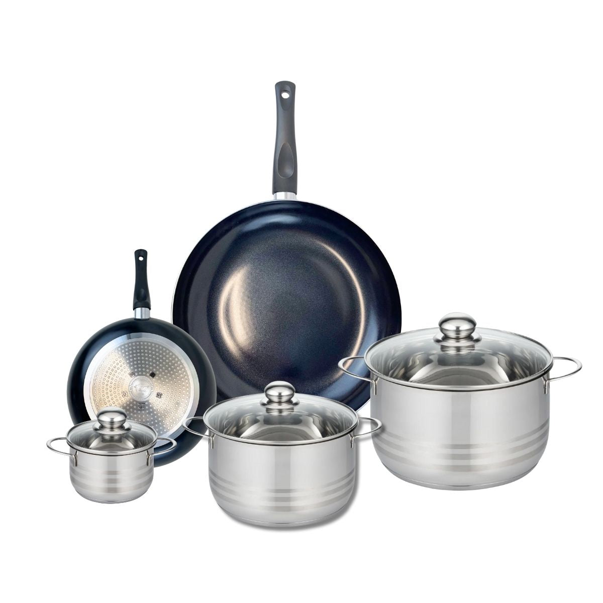 Ensemble de 2 Poêles de cuisson 20 et 32 cm et 3 faitouts 12, 20 et 24 cm  Prima Brillant Elo - Mathon - 1