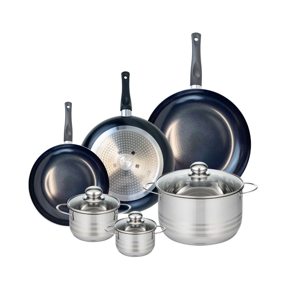 Ensemble de 3 Poêles de cuisson 24, 28 et 32 cm et 3 faitouts 12, 14 et 24 cm  Prima Brillant Elo - Mathon - 1