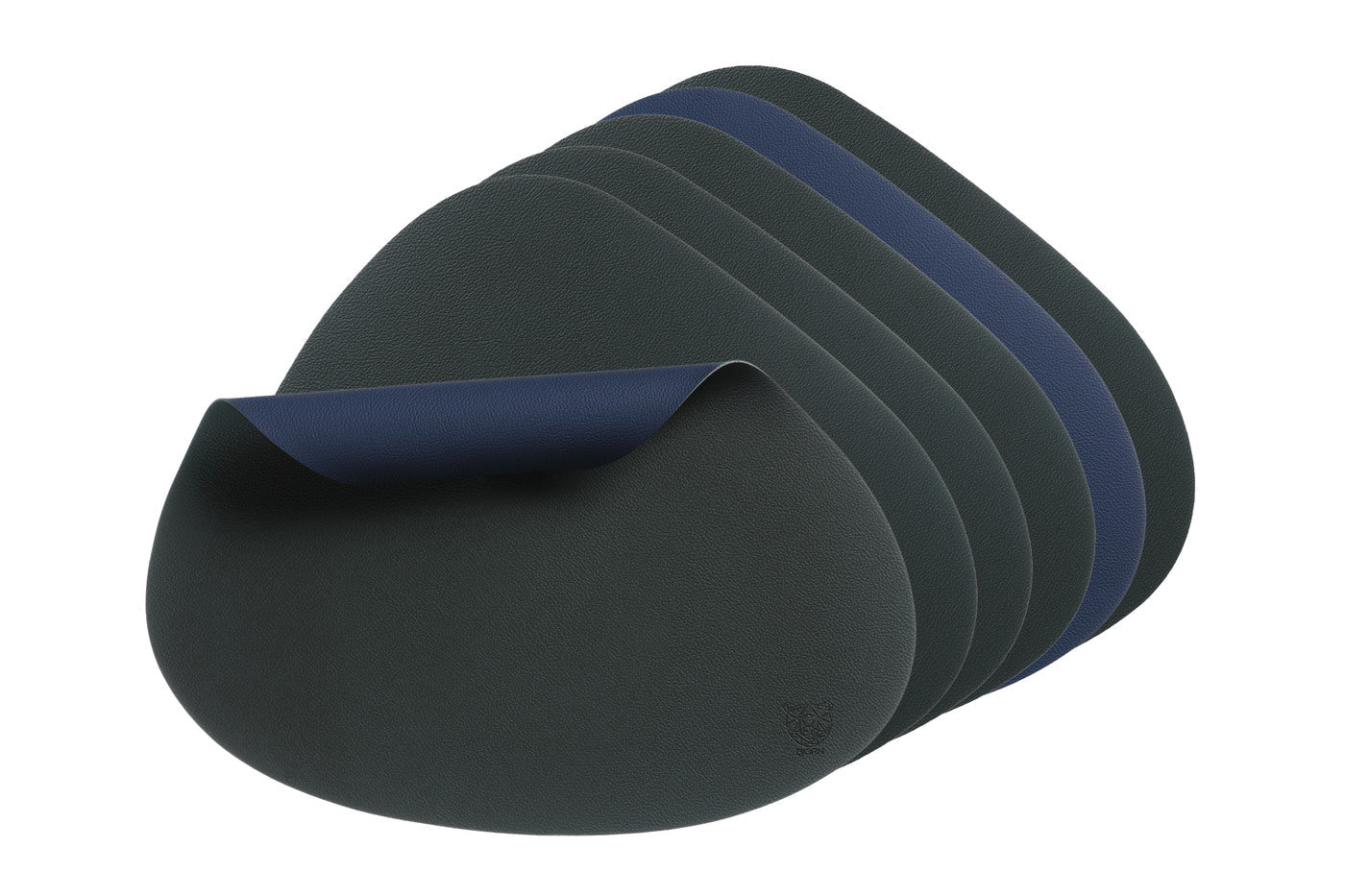 Set de table curve réversible - 6 pièces - Cuir recyclé bleu nuit et gris anthracite Björn - Mathon - 6