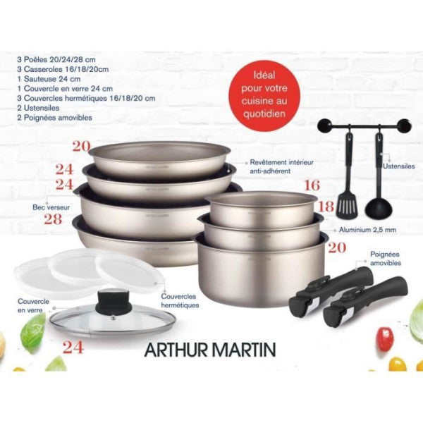 Batterie De Cuisine Arthur Martin Am133ch 15 Pieces - Aluminium - Poig Arthur Martin - Mathon - 2