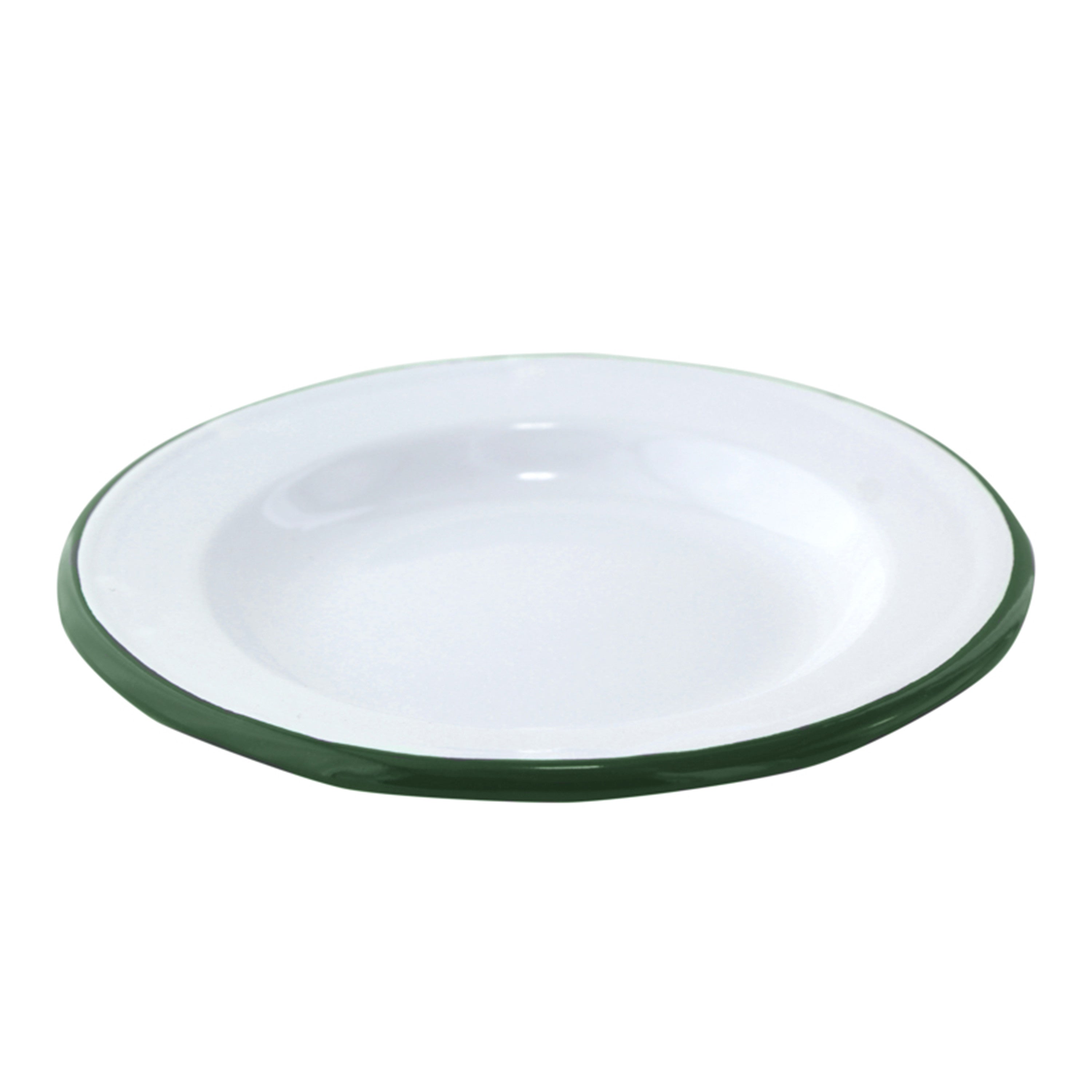12Pcs - Assiette Enamel blanc en acier émaillé à bord vert   H30mm FirstPack - Mathon - 1