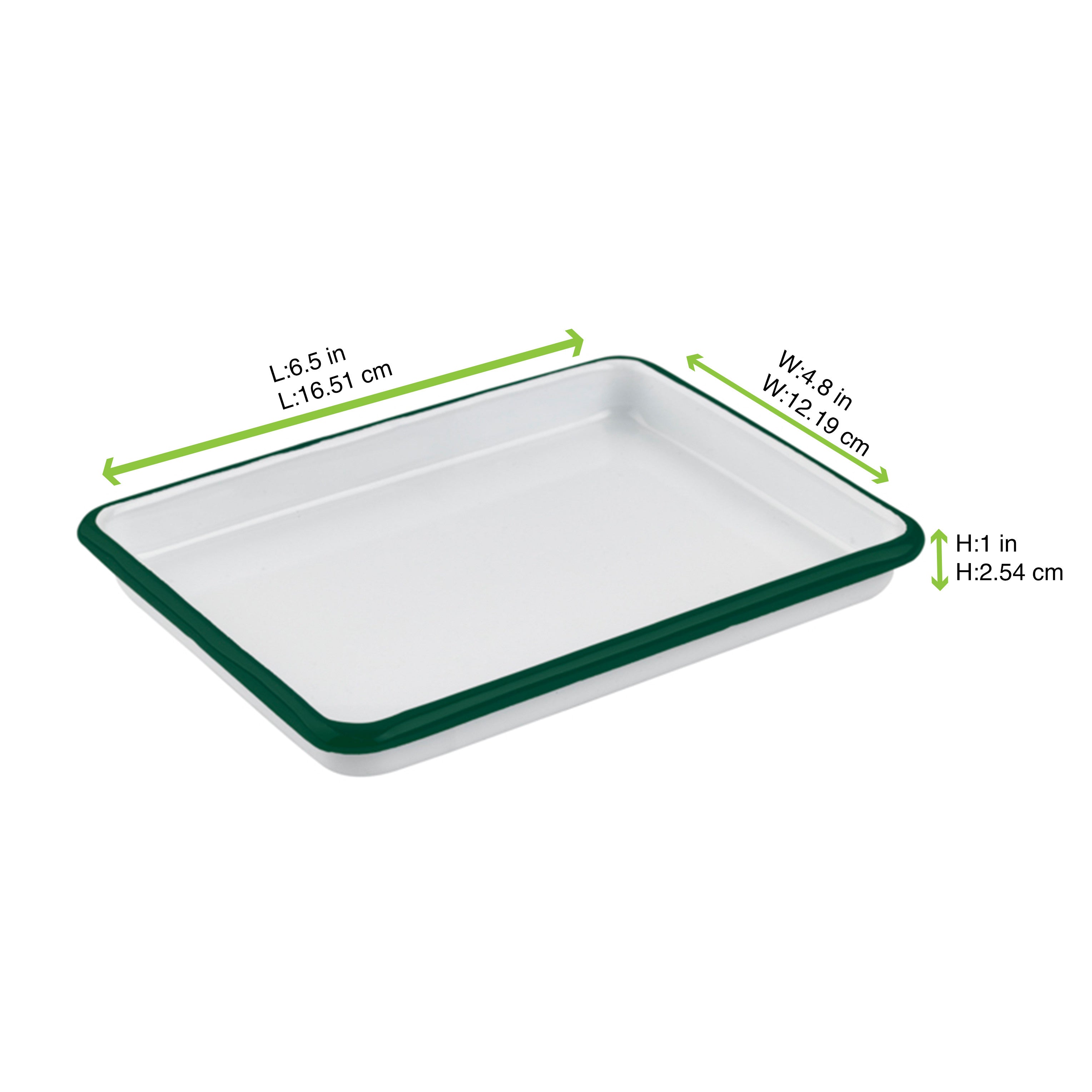 12Pcs - Plateau Enamel blanc en acier émaillé à bord vert  165x122x25mm FirstPack - Mathon - 2