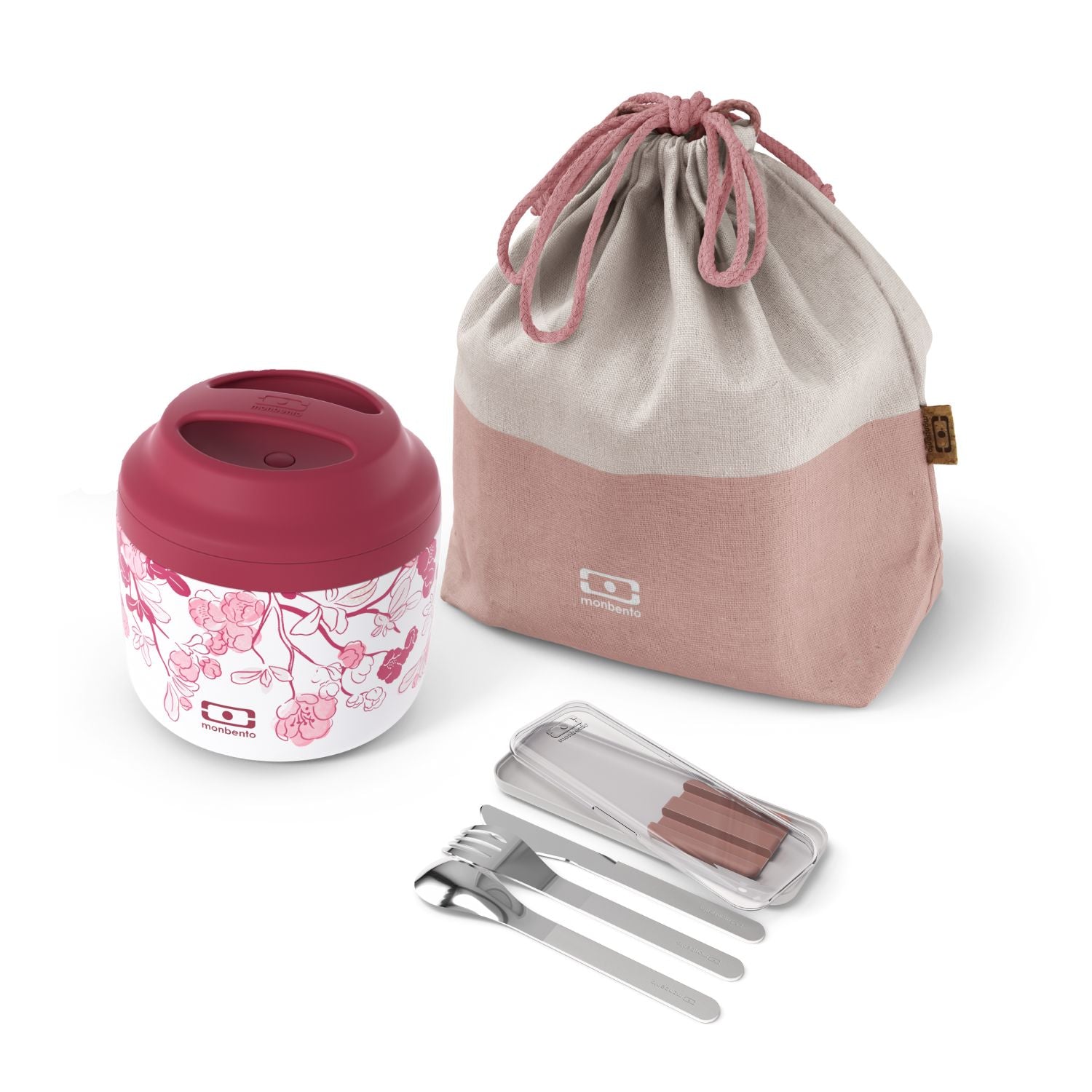 Set lunch box isotherme 550ml Magnolia + sac de transport + couverts Monbento - Mathon - 1