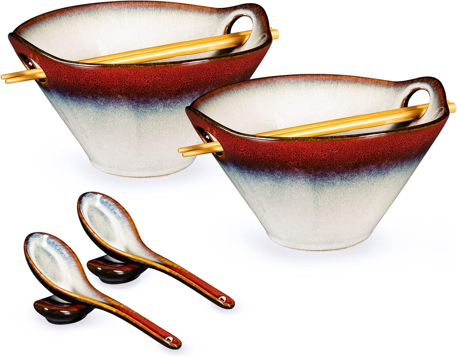 Ensemble japonais 8 pcs – Bols à ramen en céramique rouge Vendos85 - Mathon