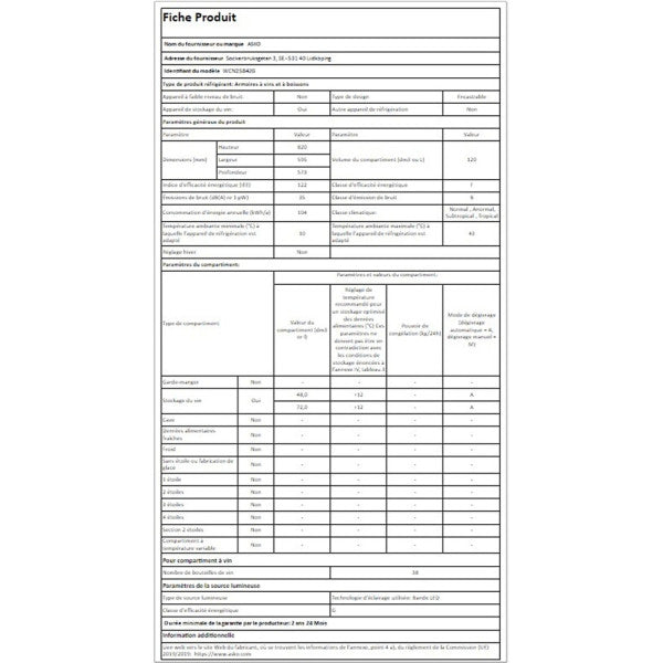 Cave Multi-températures Asko Wcn25842g - Encastrable 82 Cm Wcn25842g Asko - Mathon - 5