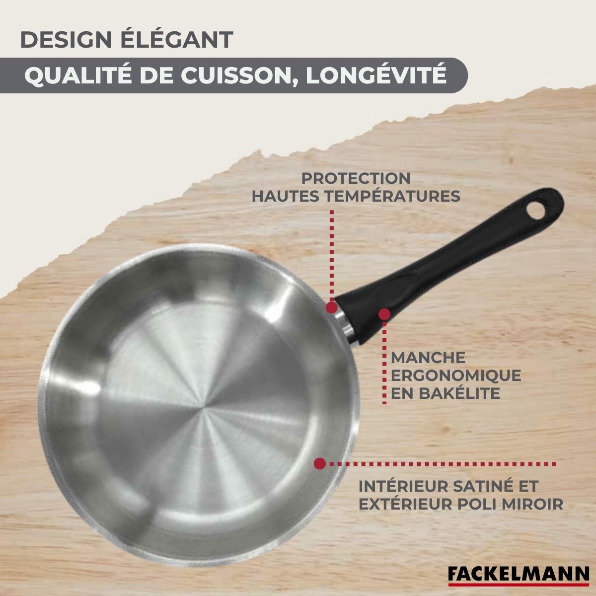 Set 2 poêles 20 et 28 cm en inox, couvercle verre et 6 ustensiles inox  Geneva Fackelmann - Mathon - 5