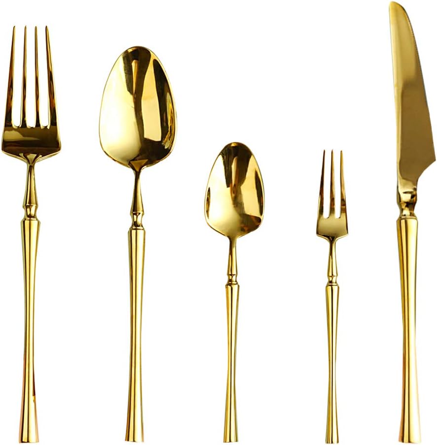 Ménagère de luxe dorée 5 pièces en acier inoxydable de haute qualité poli effet miroir Vendos85 - Mathon