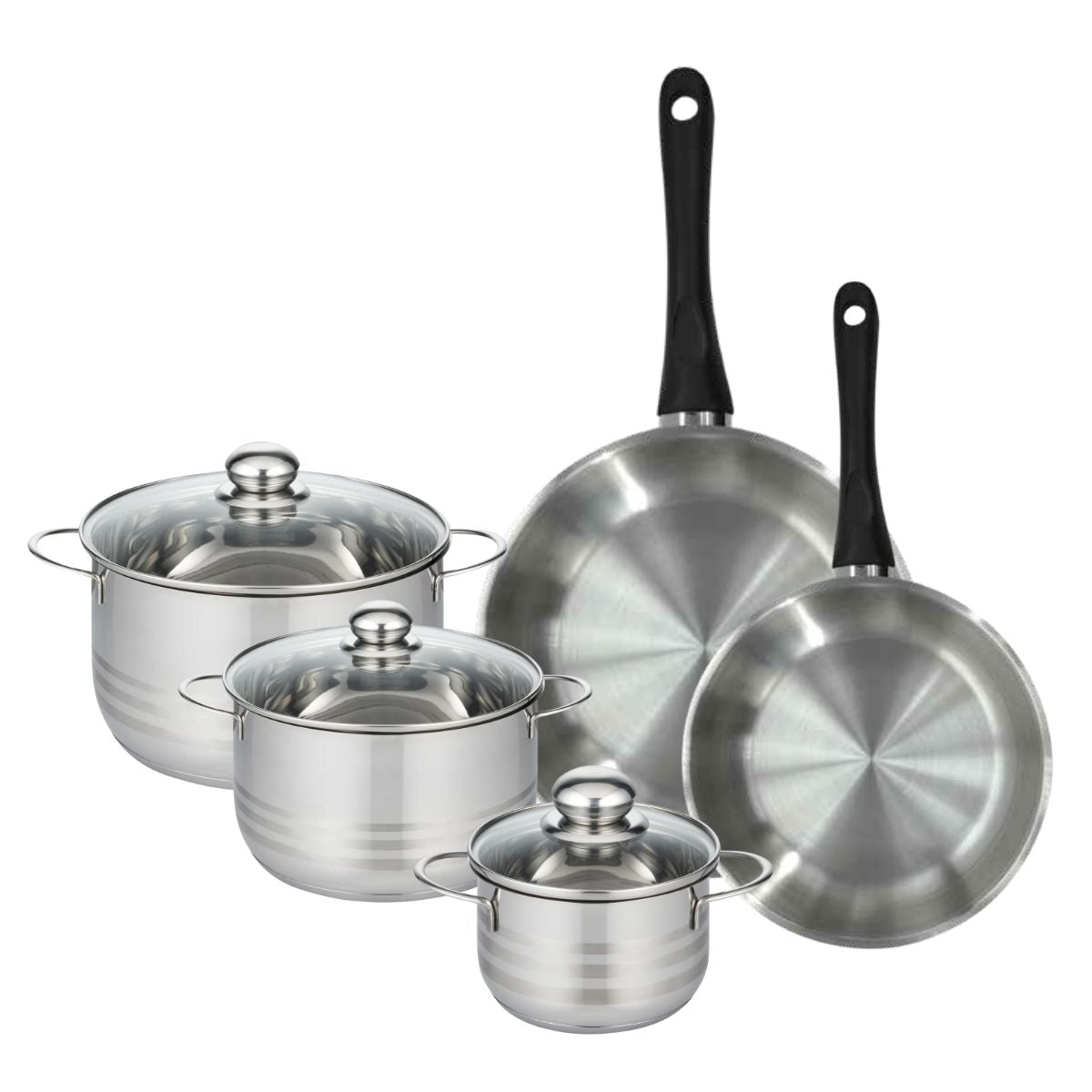 Set de 2 poêles 24 et 28 cm en inox et 3 faitouts inox 16, 20 et 24 cm  Geneva Fackelmann - Mathon - 1