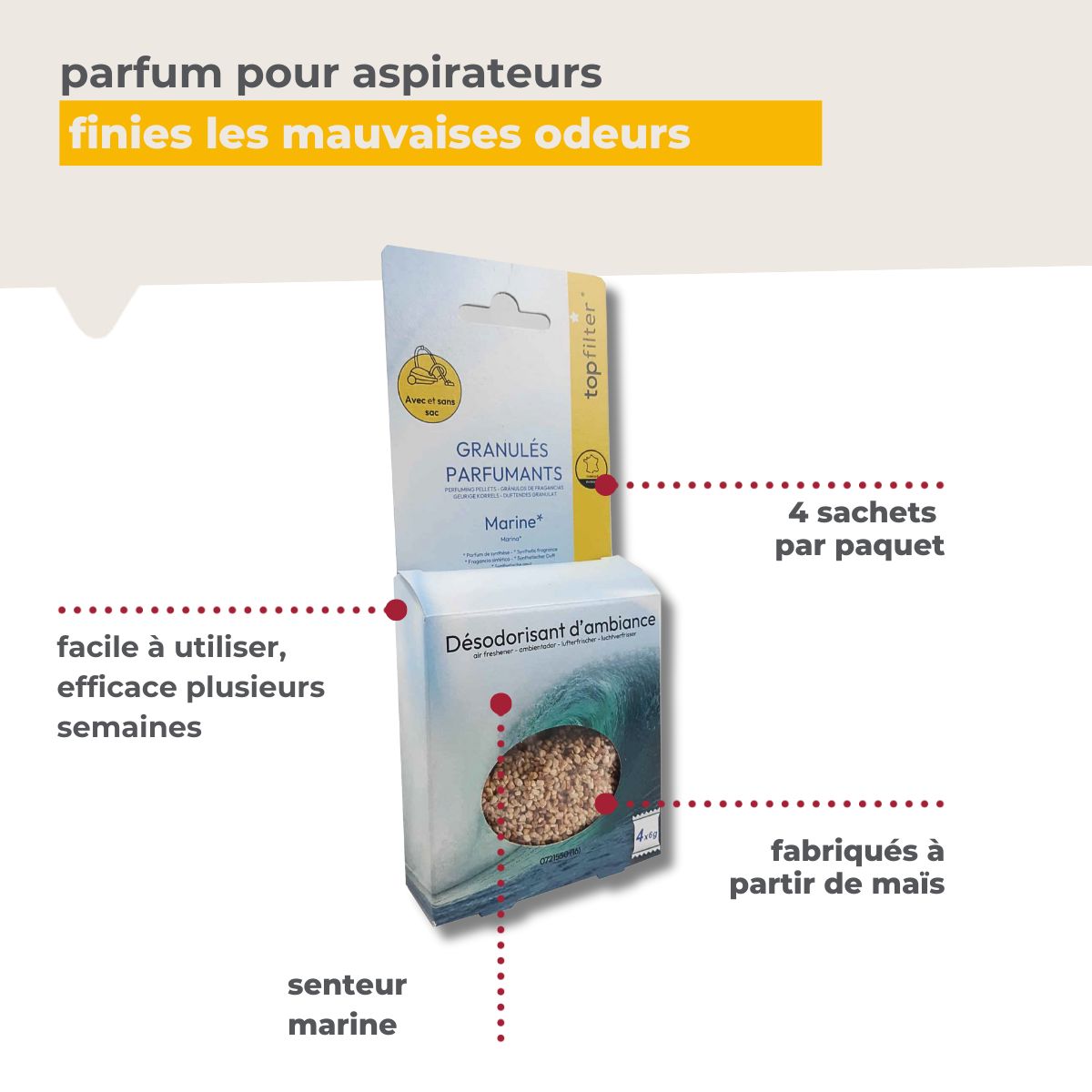 4 Sachets de granulés parfumés pour aspirateur senteur marine TopFilter TopFilter - Mathon - 3