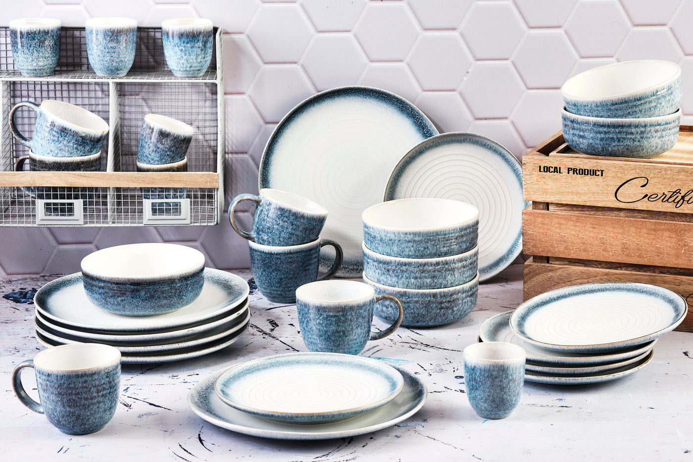 Lot de 30 set complet en grès bleu D Björn - Mathon - 2