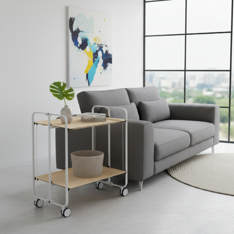 Desserte pliante 2 niveaux avec roulettes – structure gris aluminium, bauhaus Don Hierro - Mathon - 5