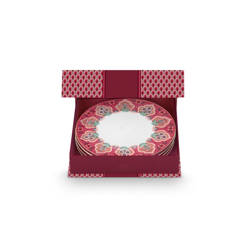Coffret Cadeau 4 assiettes Flower Festival Framboise - 21cm Pip Studio - Mathon