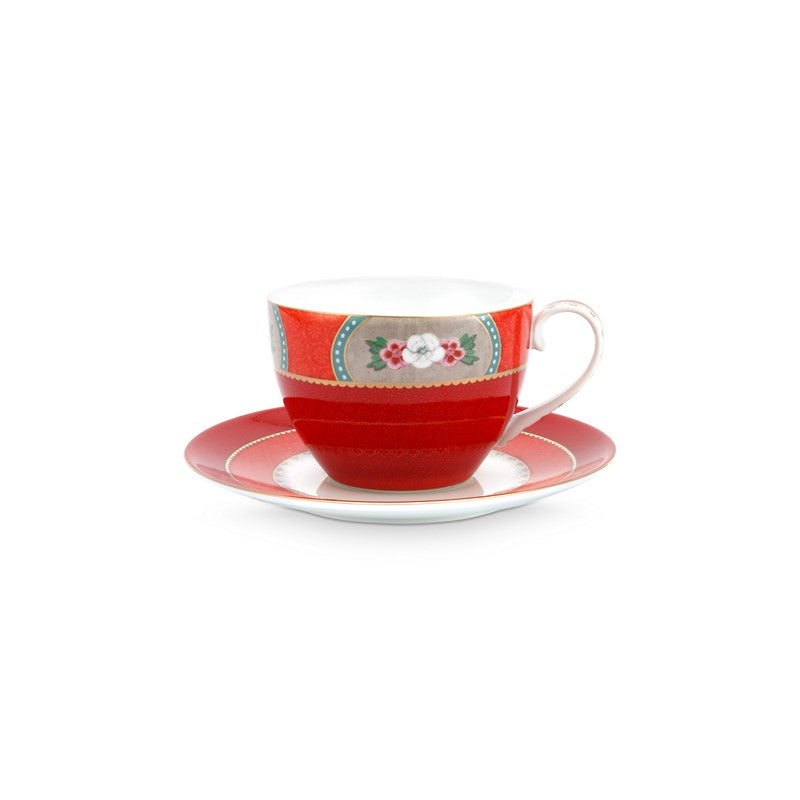 Lot de 6 Paires tasses thé (6 tasses + 6 sous-tasses) Blushing Birds Rouge 280ml Pip Studio - Mathon
