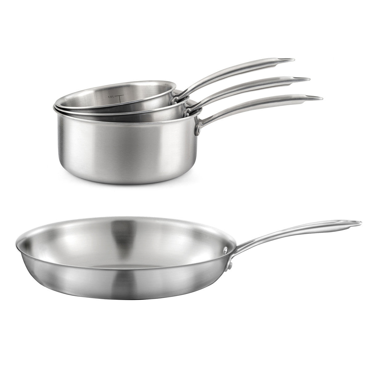 Gourmet - Lot de 3 casseroles inox 16/18/20 cm et 1 poêle inox 32 cm Cuisinox - Mathon - 1
