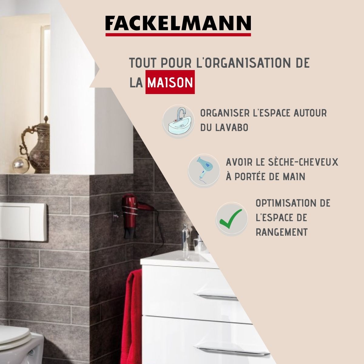 Support sèche cheveux en zinc gris chromé  Mare Fackelmann - Mathon - 2