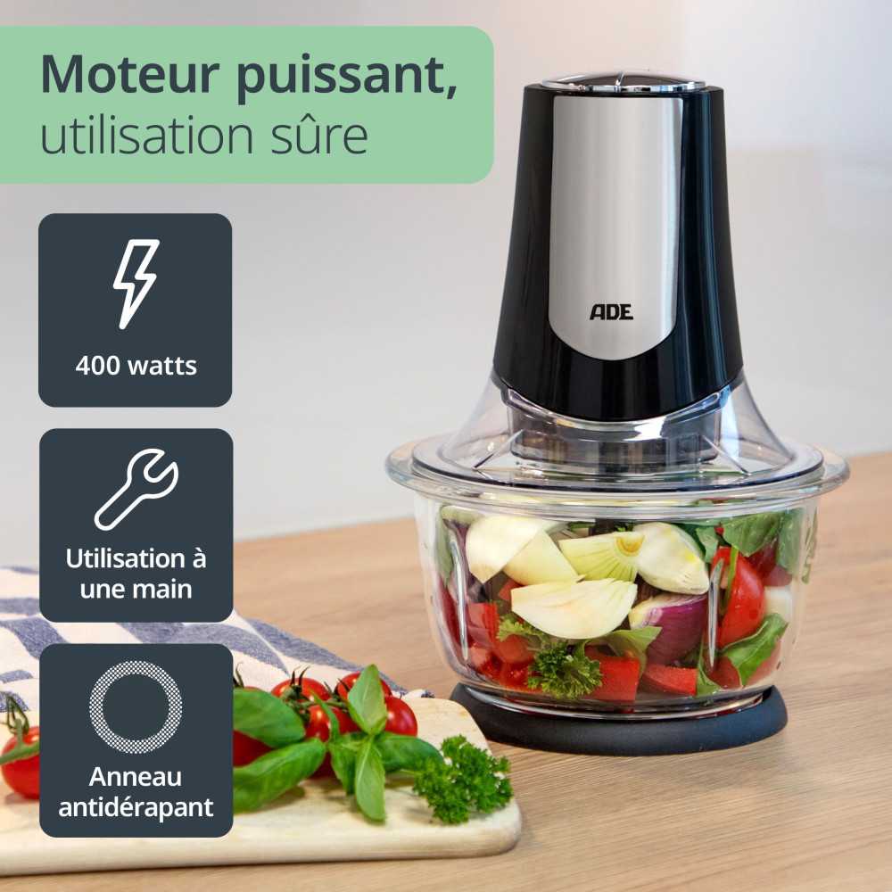 Hachoir Multi électrique - Ade - Kitchen Gadgets - 2 Vitesses - 1,2 L - Noir / Inox ADE - Mathon - 2