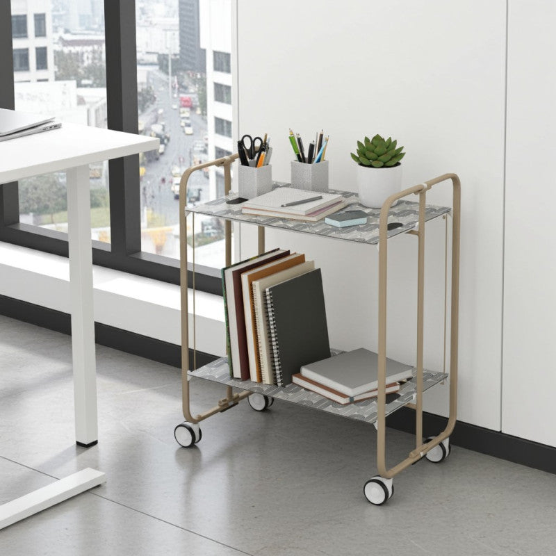 Desserte pliante 2 niveaux avec roulettes – structure couleur sable, bauhaus Don Hierro - Mathon - 3