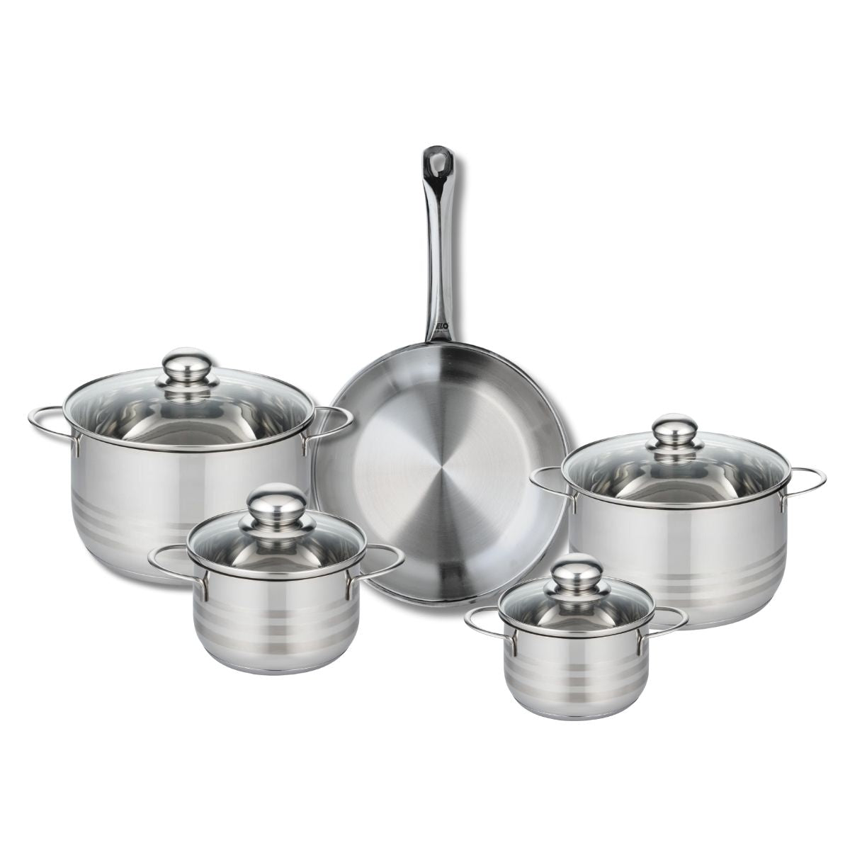 Ensemble de 1 Poêle de cuisson 28 cm et 4 faitouts 14, 16, 20 et 24 cm  Profi Brillant Elo - Mathon - 1