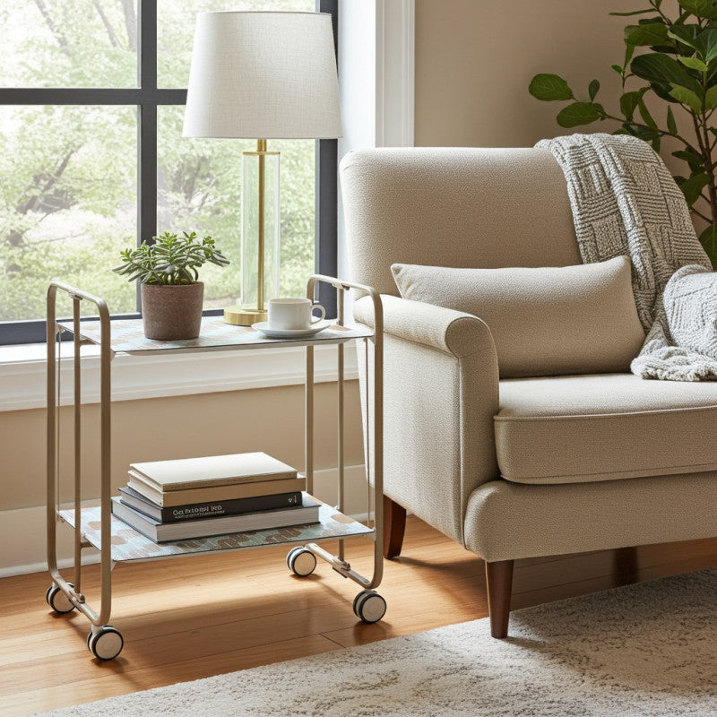 Desserte pliante 2 niveaux avec roulettes – structure couleur sable, bauhaus Don Hierro - Mathon - 2