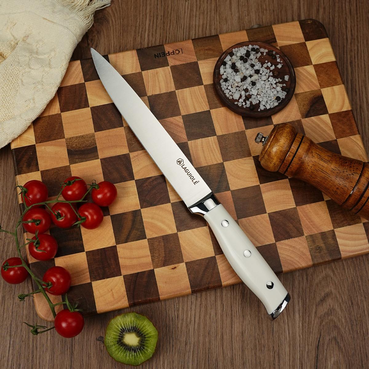 Couteau à trancher blanc 33cm - "Elégance" Laguiole Cuisson - Mathon - 3