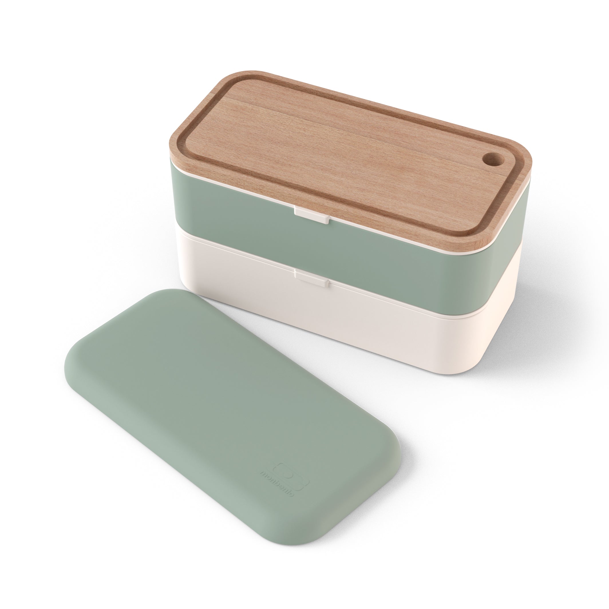 Set lunch box 2 compartiments Made in France 1L Vert Natural + Planche à découper en bois Monbento - Mathon - 2
