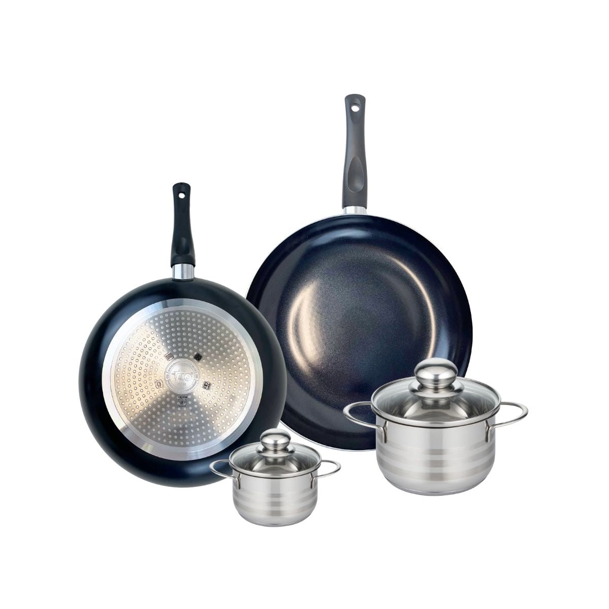 Ensemble de 2 Poêles de cuisson 28 et 32 cm et 2 faitouts 12 et 16 cm  Prima Brillant Elo - Mathon - 1