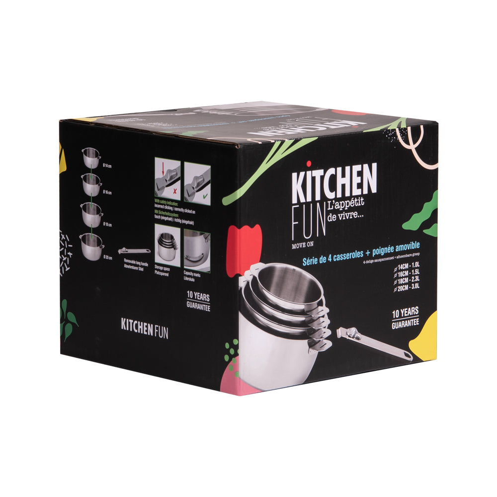 Lot de 4 casseroles de 14 à 20 cm en inox avec manche amovible Move On Beka - Mathon - 2