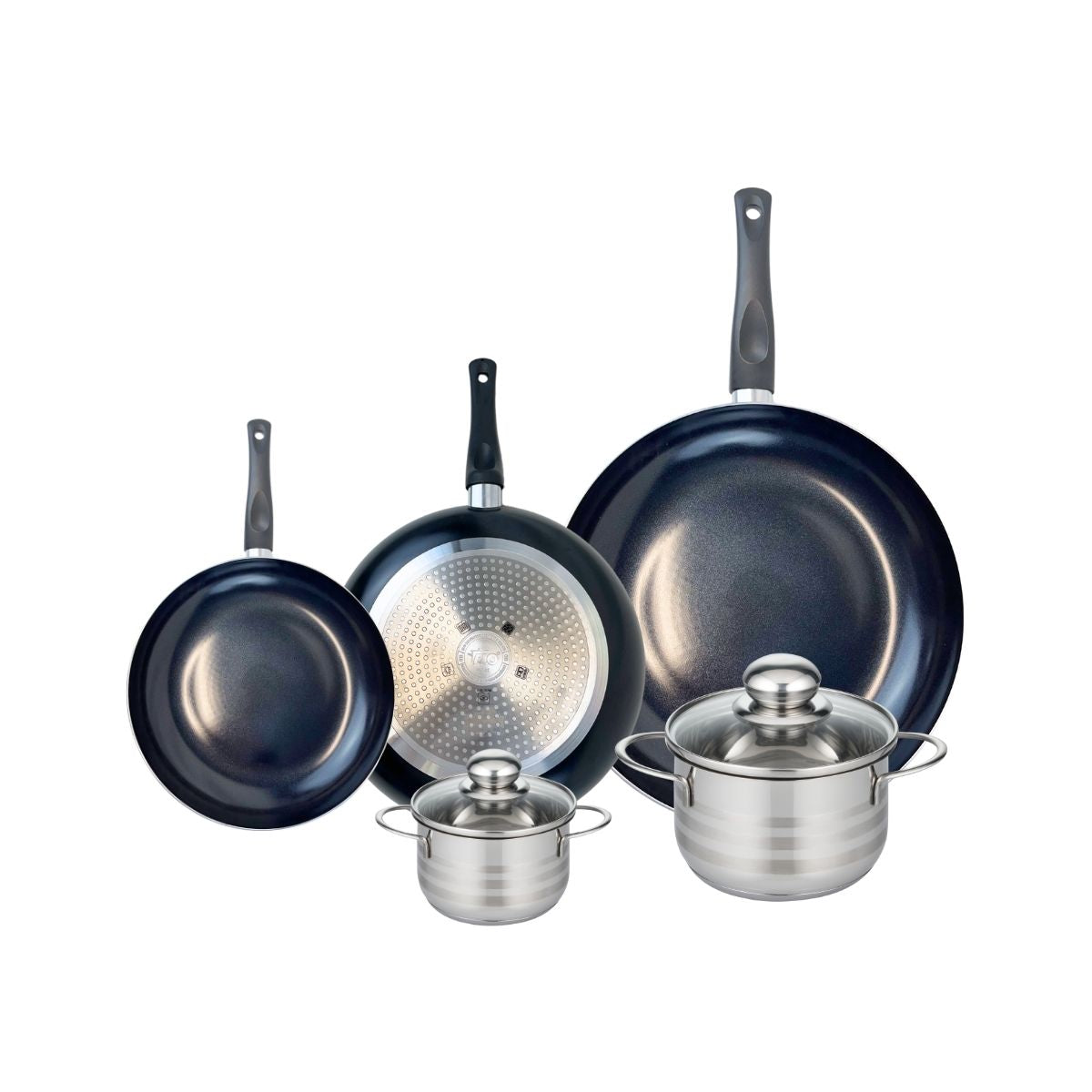 Ensemble de 3 Poêles de cuisson 20, 24 et 32 cm et 2 faitouts 12 et 16 cm  Prima Brillant Elo - Mathon - 1