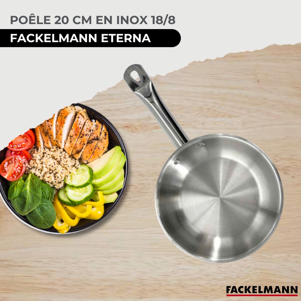 Set de 1 poêle de 20 cm en inox et couvercle en verre  Eterna Fackelmann - Mathon - 2