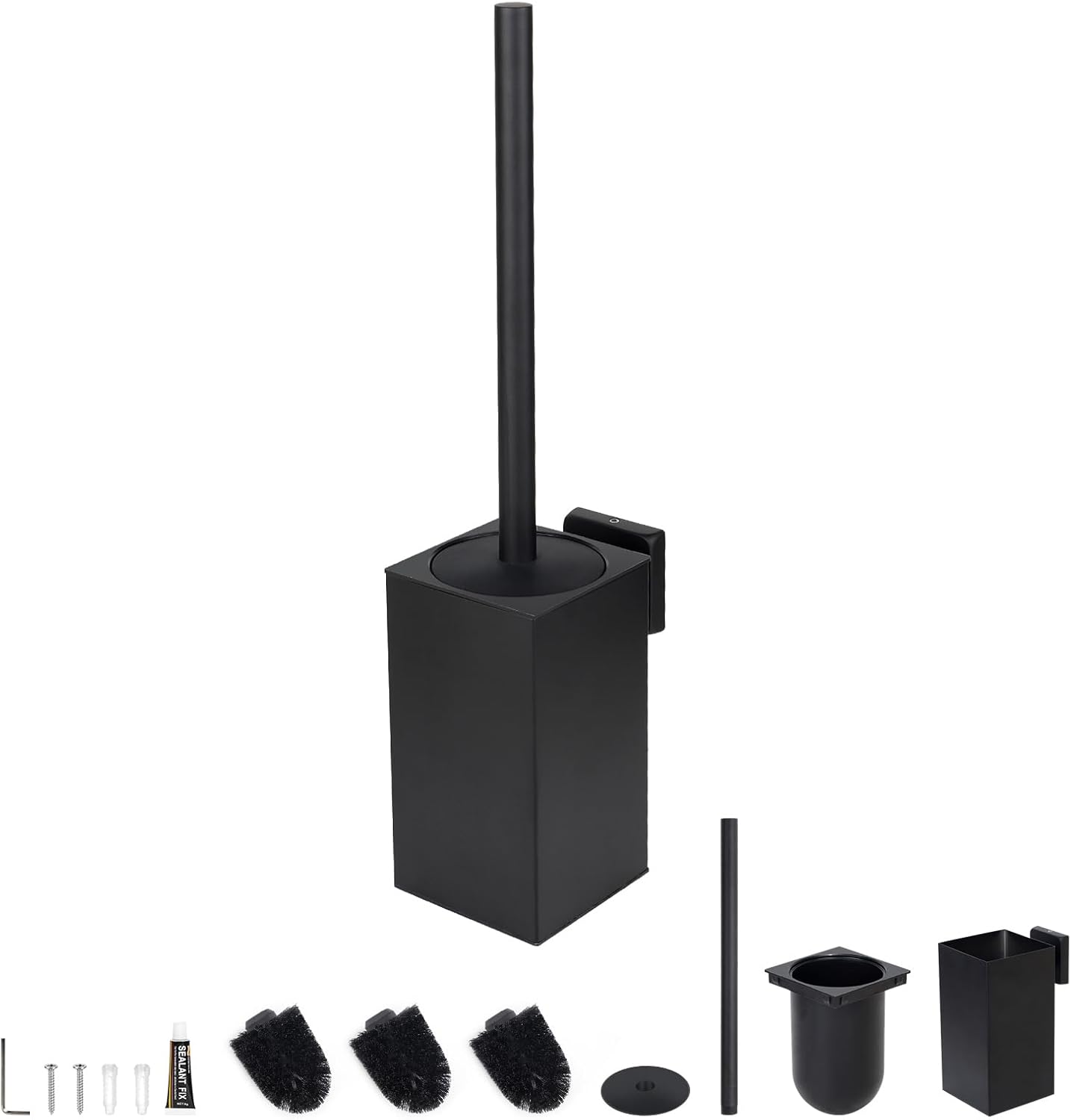 Brosse WC Carrée Noir Mat avec 2 Recharges et Support Vendos85 - Mathon