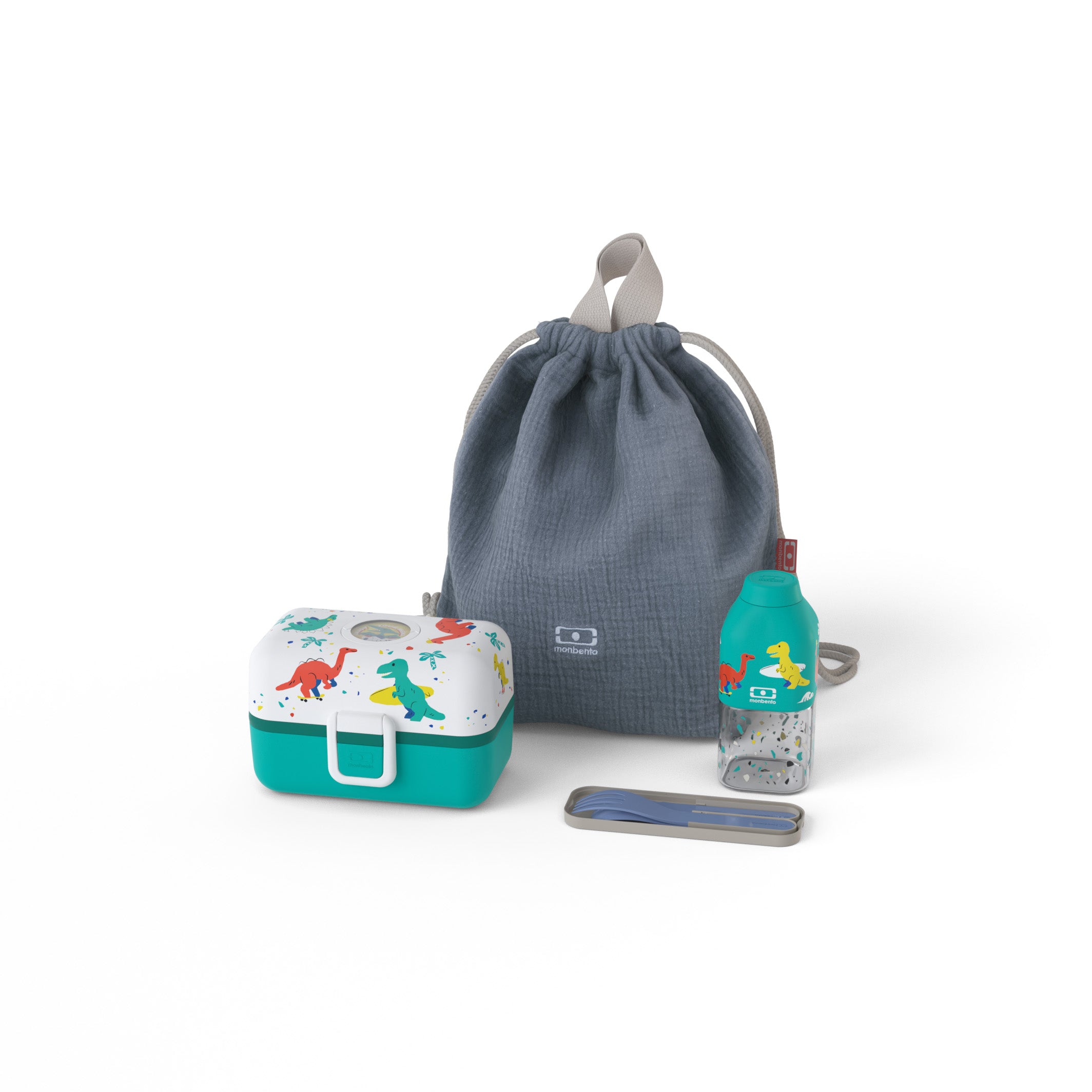 Set lunch box enfants bleu Dino avec ses accessoires Monbento - Mathon