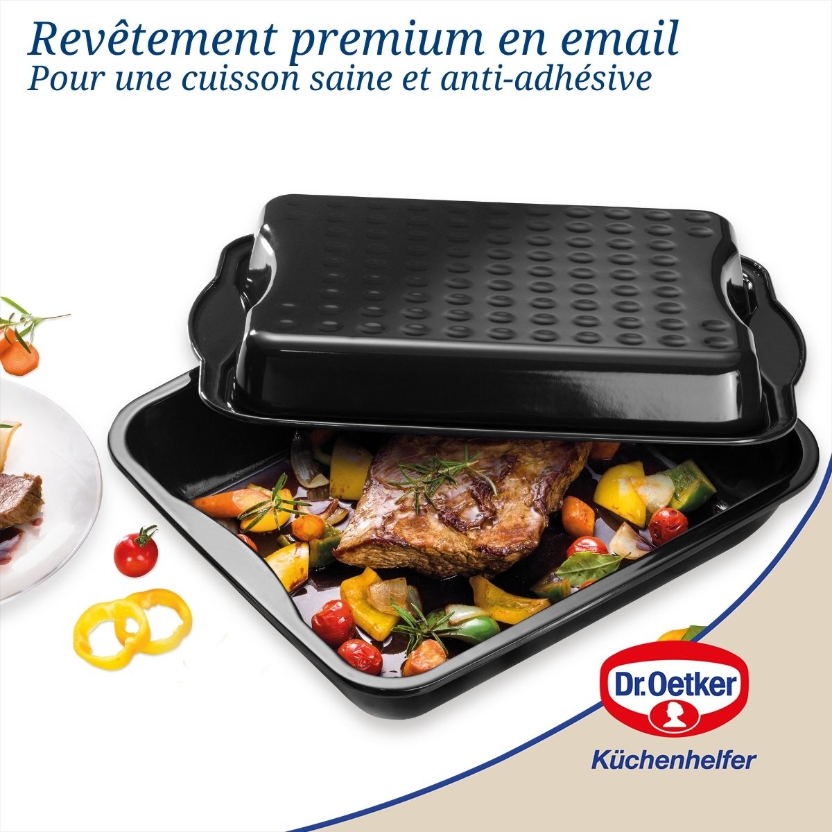 Ensemble de 2 Plats à four avec couvercle en acier émaillé 42 x 34 cm Dr. Oetker Back-Idee Kreativ Dr. Oetker - Mathon - 6