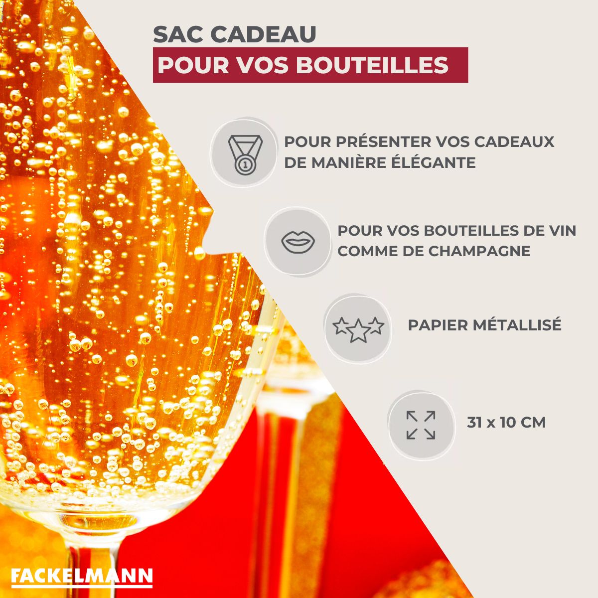 Lot de 2 pochettes cadeau pour bouteille de vin ou de champagne Fackelmann - Mathon - 3
