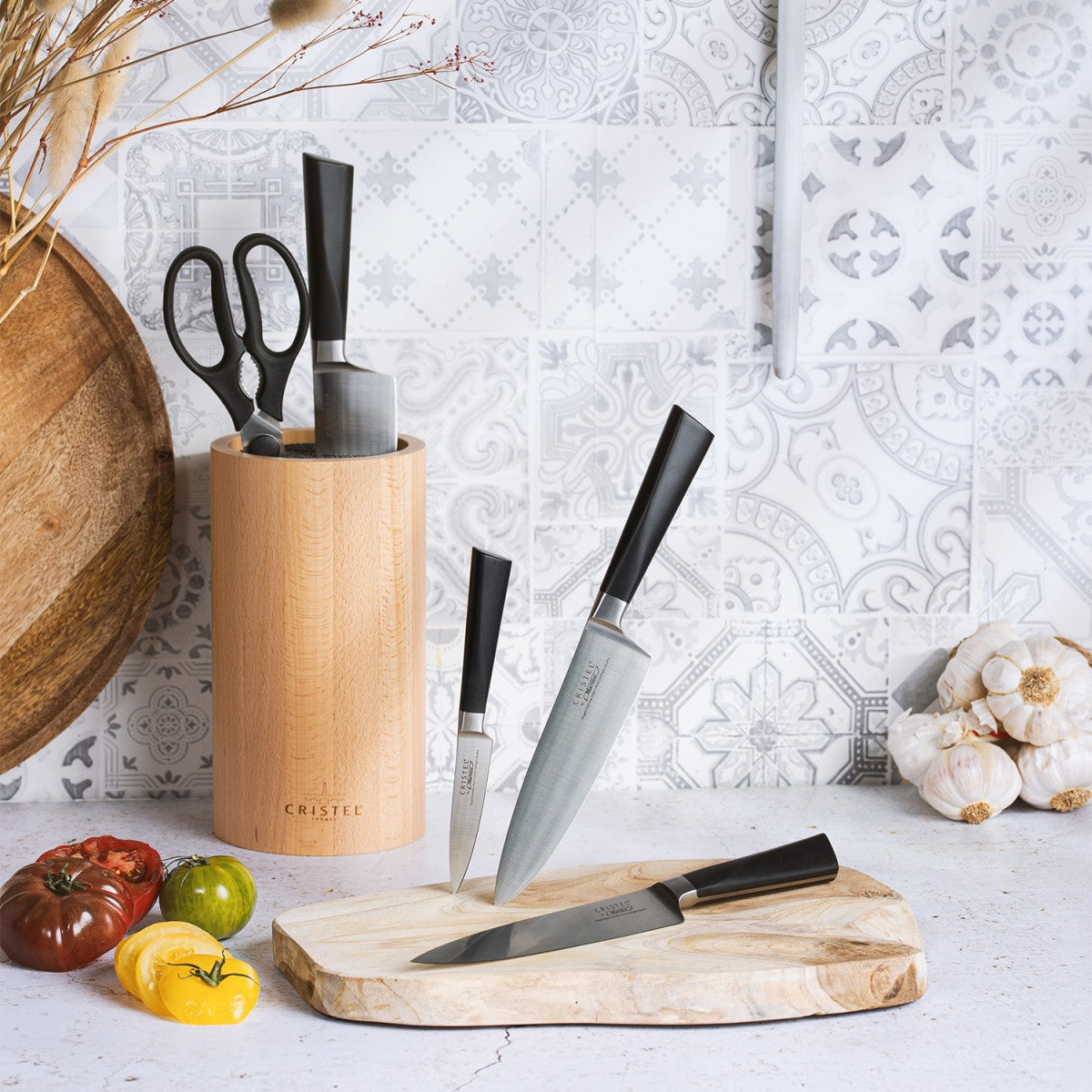 Bloc couteaux en bois de hêtre massif à système de spaghetti 12.3cm Cristel - Mathon - 3