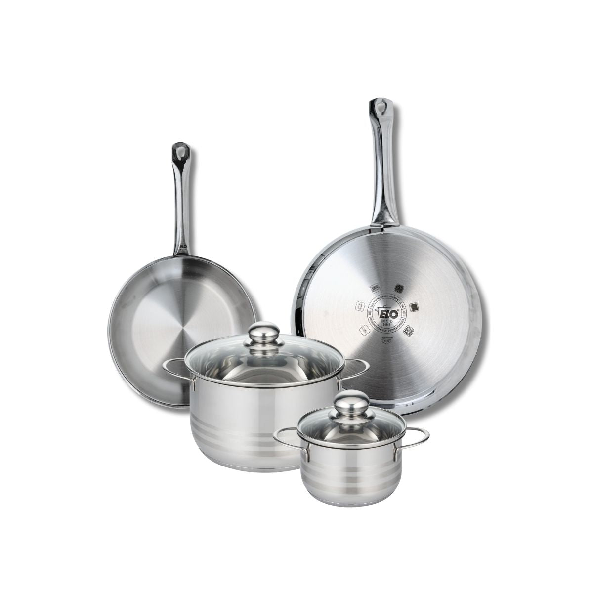 Ensemble de 2 Poêles de cuisson 24 et 28 cm et 2 faitouts 14 et 20 cm  Profi Brillant Elo - Mathon - 1