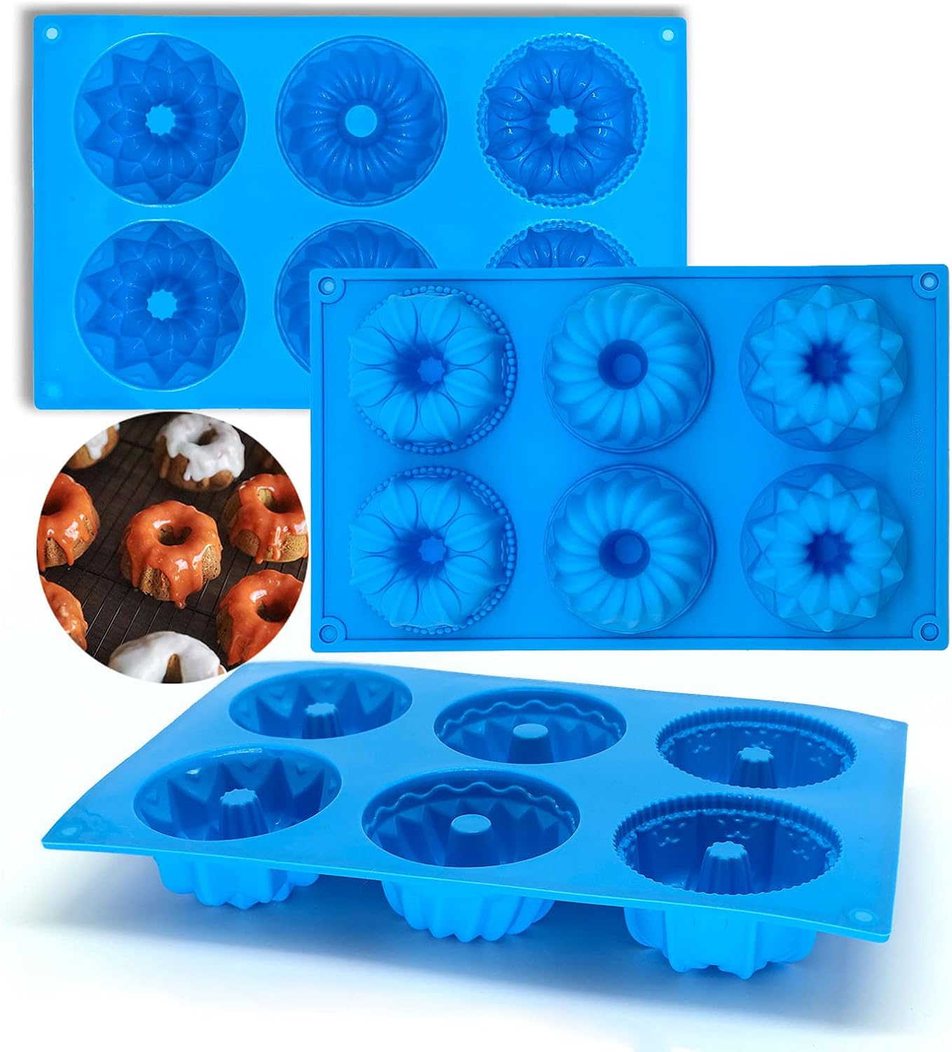 Lot de 3 Mini Moule à Kouglof en Silicone bleu Vendos85 - Mathon