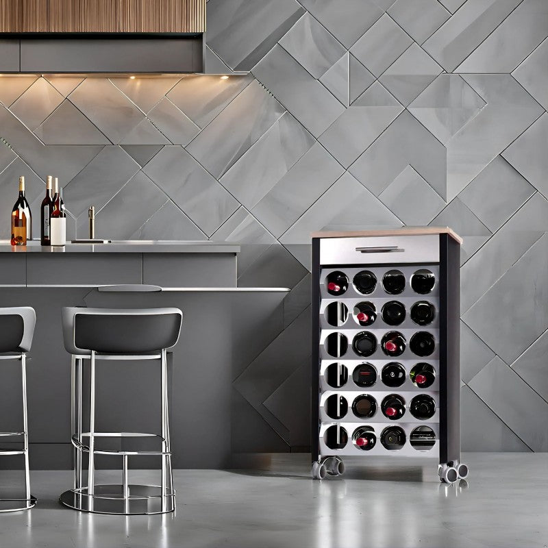 Étagère à roulettes porte bouteilles BACUS, capacité 24 bouteilles, Noir-Orme Don Hierro - Mathon - 2