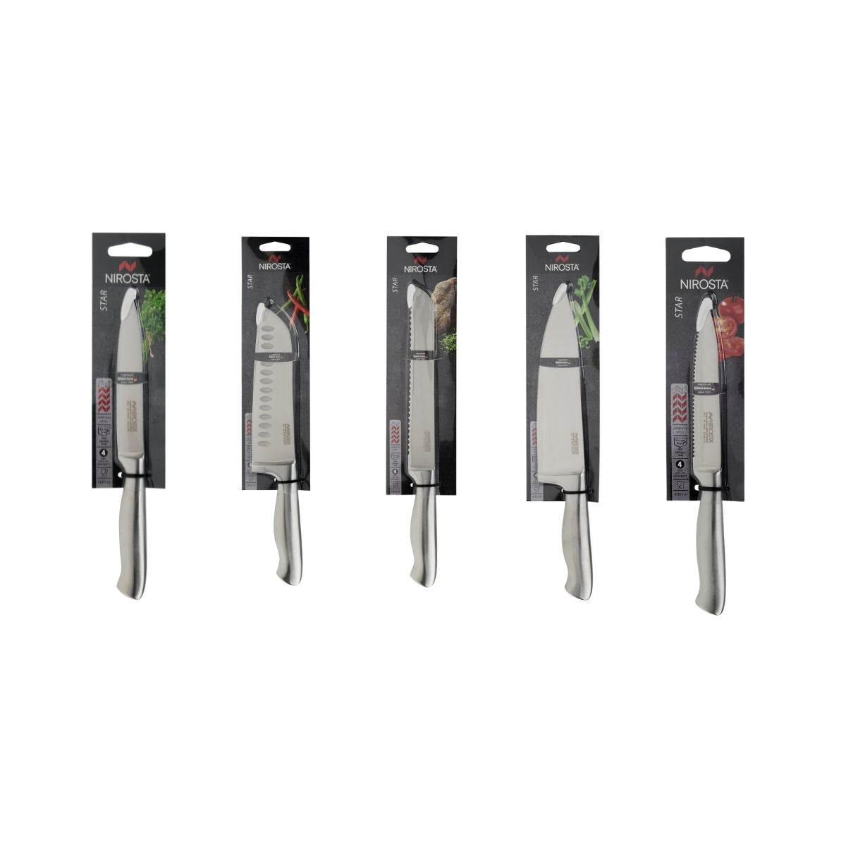 Ensemble de 5 couteaux de cuisine professionnels en inox de 24 à 33,5 cm  Star Nirosta - Mathon - 5