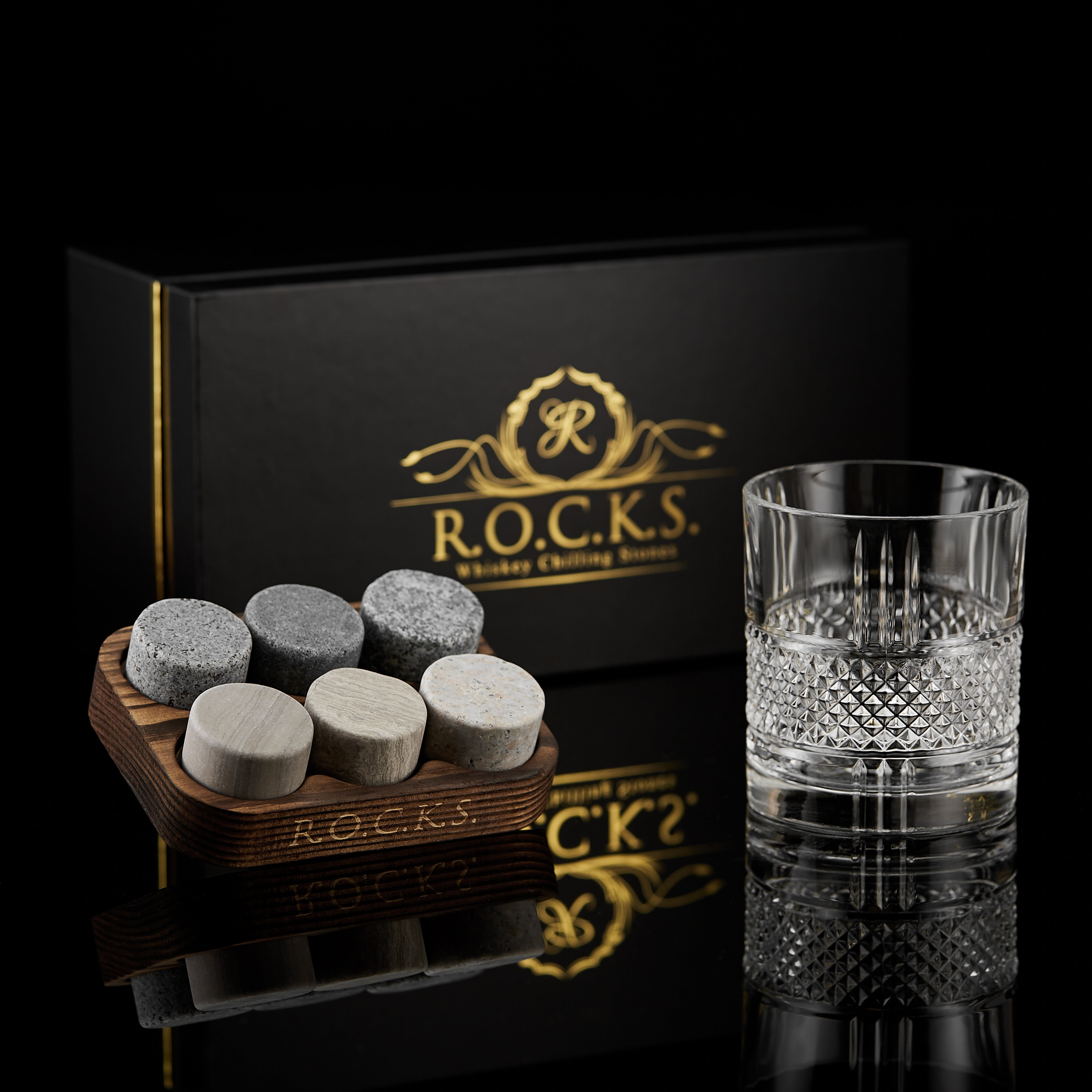 Coffret Pierres à Whisky et Verre en Cristal Réserve avec 6 Pierres Artisanales Rondes en Granit - Mathon - 2