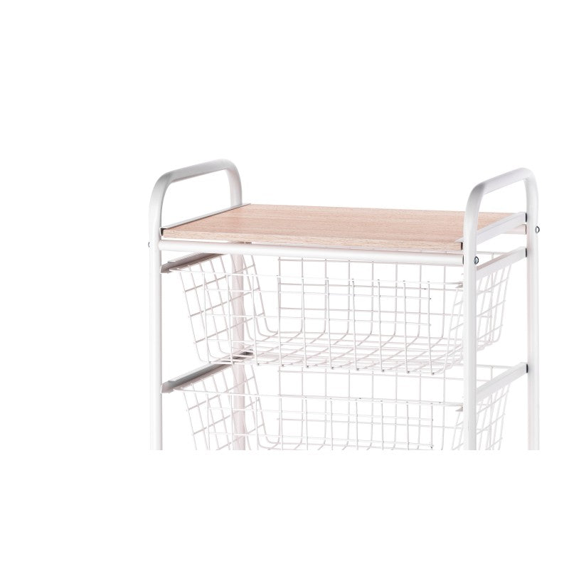 Chariot de cuisine fiesta avec 4 paniers amovibles – desserte polyvalente, blanc et hêtre Don Hierro - Mathon - 9