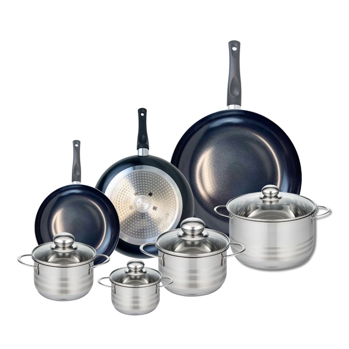 Ensemble de 3 Poêles de cuisson 20, 24 et 32 cm et 4 faitouts 12, 14, 16 et 20 cm  Prima Brillant Elo - Mathon - 1
