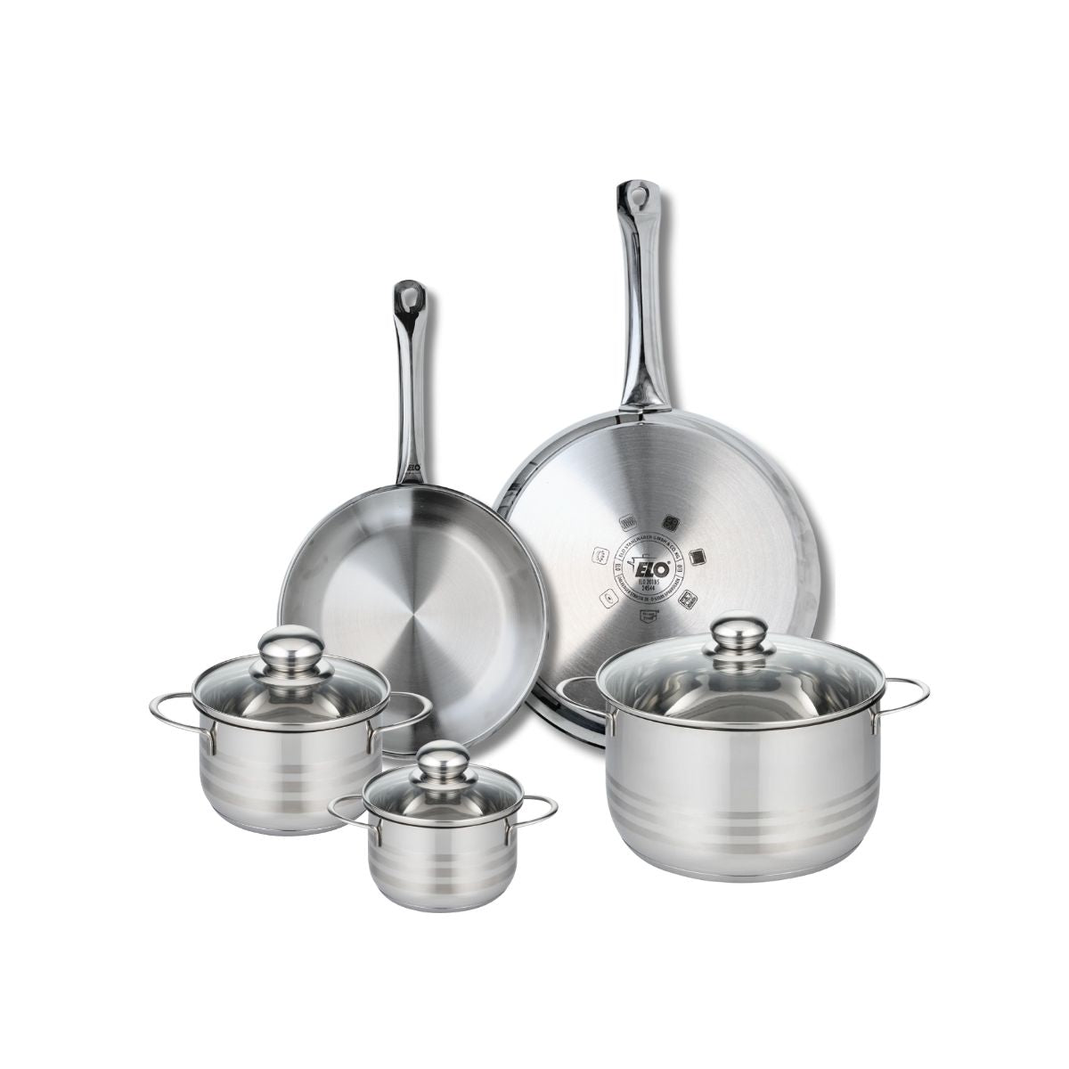 Ensemble de 2 Poêles de cuisson 24 et 28 cm et 3 faitouts 12, 14 et 20 cm  Profi Brillant Elo - Mathon - 1