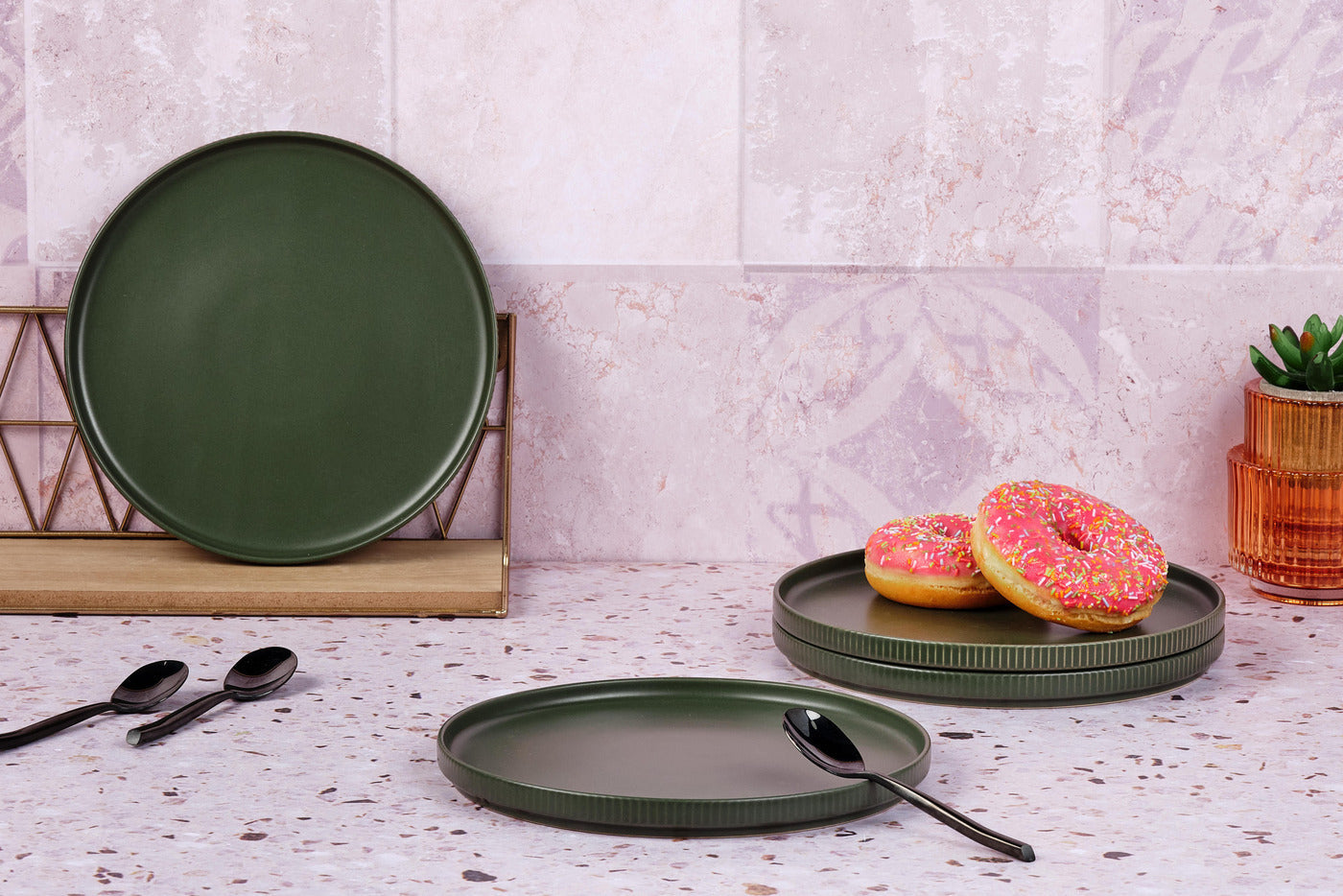 Lot de 4 assiettes à dessert en grès vert D21.5 Björn - Mathon - 2