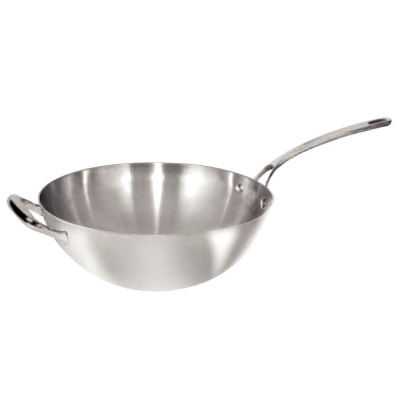 Wok inox triple épaisseur à fond plat -  31cm Vogue - Mathon - 1